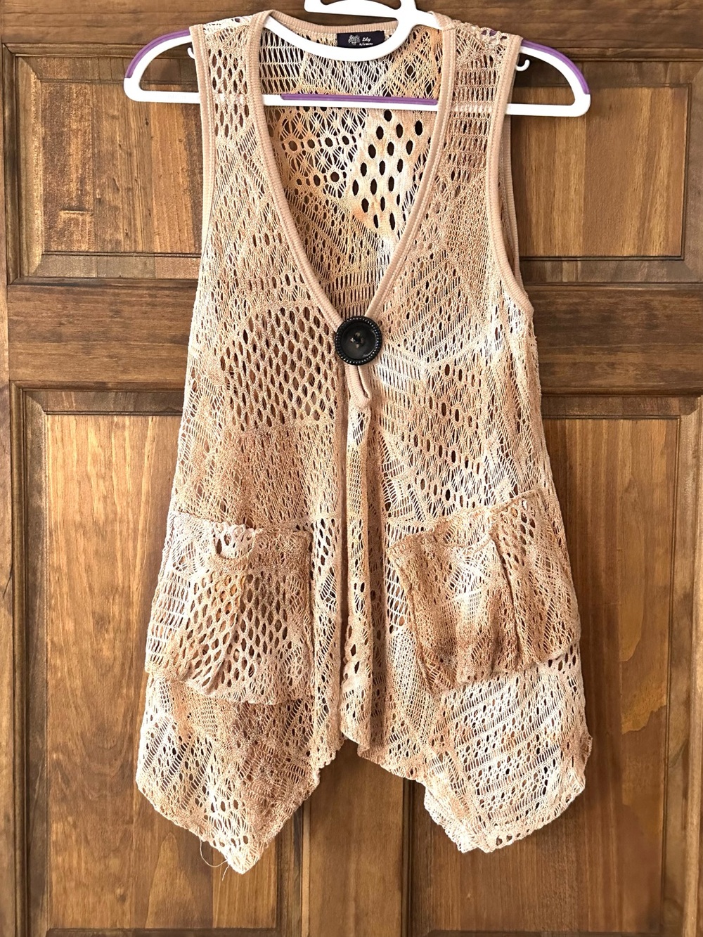 Boho Y2K Crochet Lace Overlay Tank Flowy Tunic Top Sz M Mermaidcore Festival